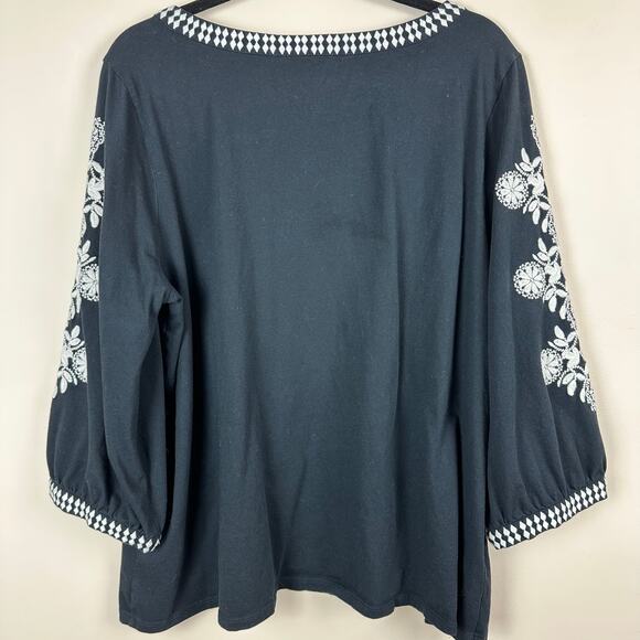Pure Jill Boho Tunic Top Womens 2X Black Embroidered Whimsigoth Organic Artisan - Picture 9 of 9
